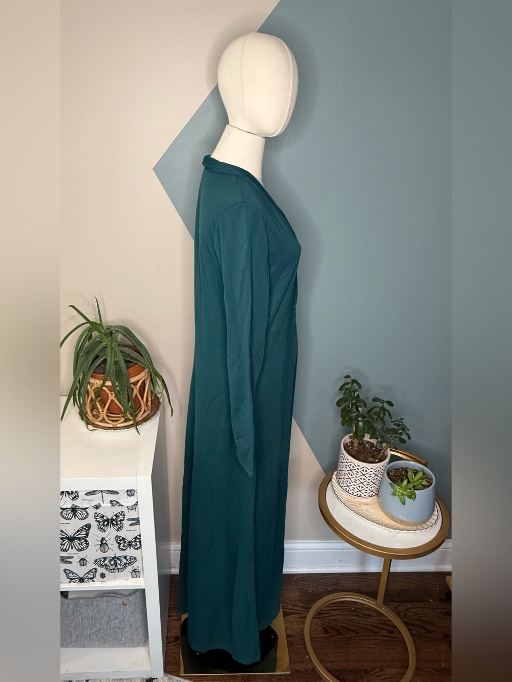 Soft Surroundings Peacock Teal Twist Front Maxi Dress Grecian Goddess Med NWOT - Picture 5 of 13